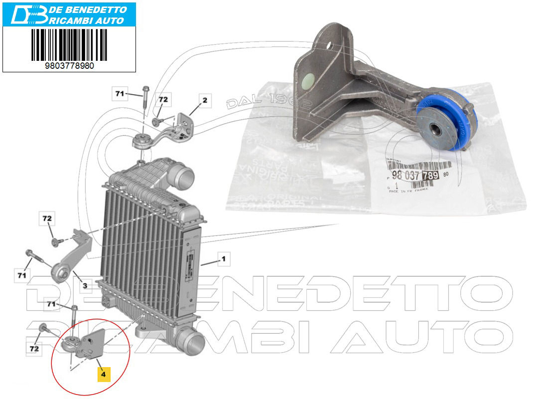 9803778980 SUPPORTO INTERCOOLER FIAT CITROEN OPEL PEUGEOT