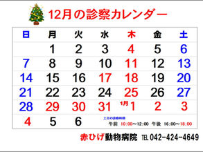 11月、12月の診療カレンダー