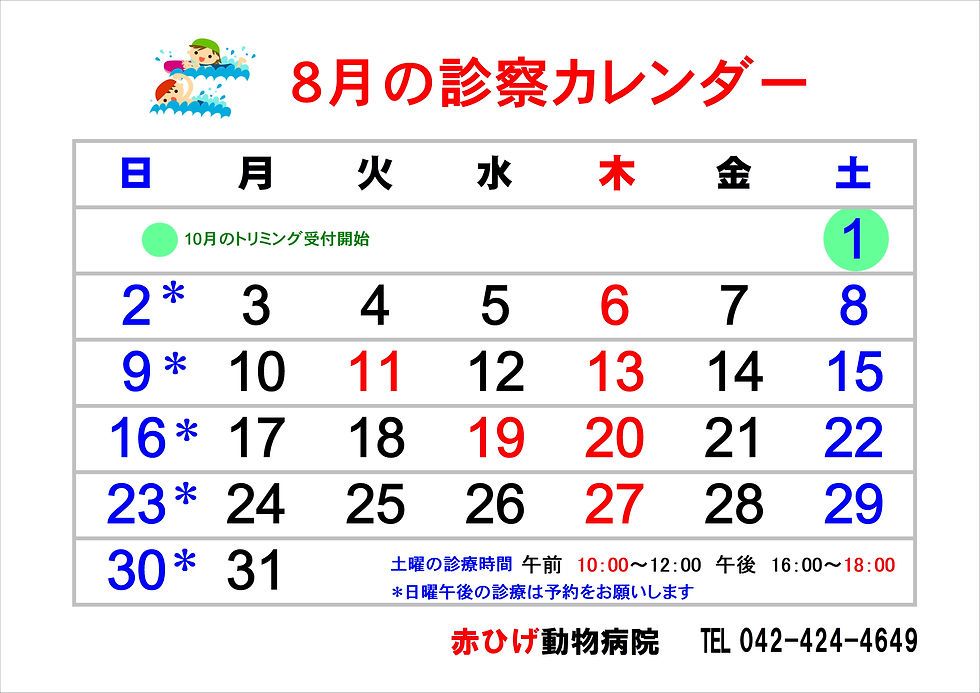 8月の診療カレンダー