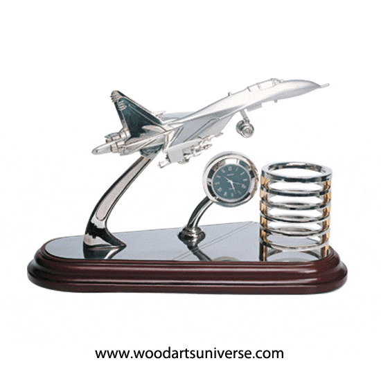 Desk Clock Airplane With Pen Holder Propilotzone