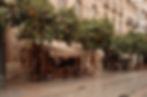 Street travel photography taken in Seville Spain of rainy street scene with orange trees