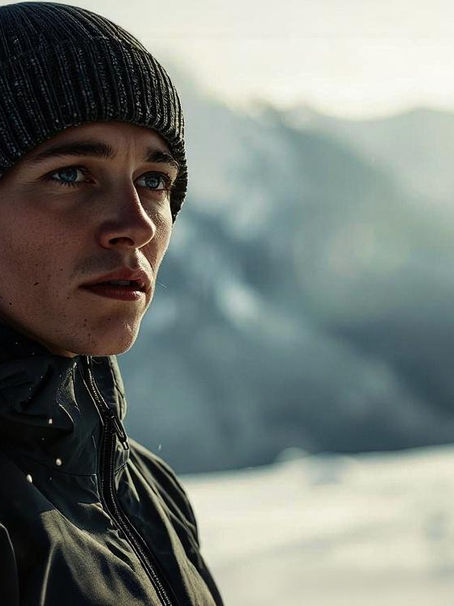 Athlète en préparation mentale devant un paysage enneigé