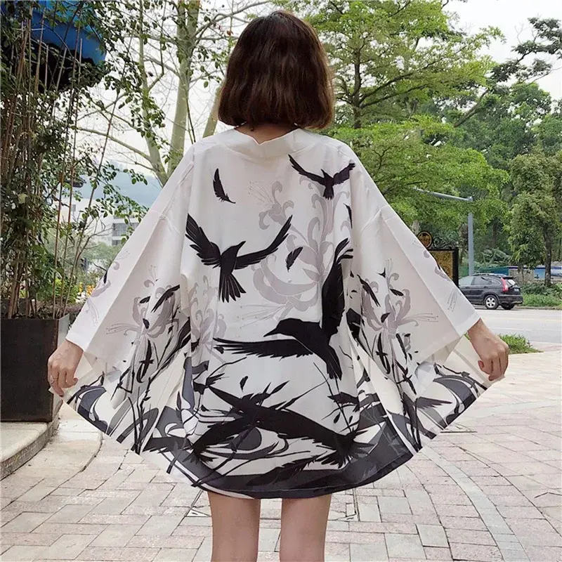 Thumbnail: Japanese Streetwear Kimono Cardigan Long Loose Blouse Women Summer Cover Up Top