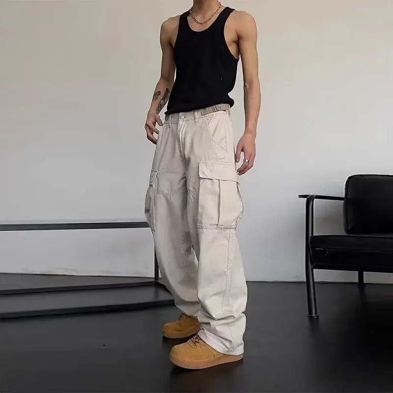 Thumbnail: 2024 Six Pocket Mens Outdoor Pant Nylon Hip Hop Baggy Pants Straight Beige