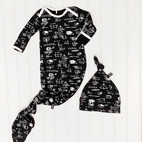 Peregrine Kidswear - Chalk Math Bamboo Knotted Newborn Gown + Hat Set