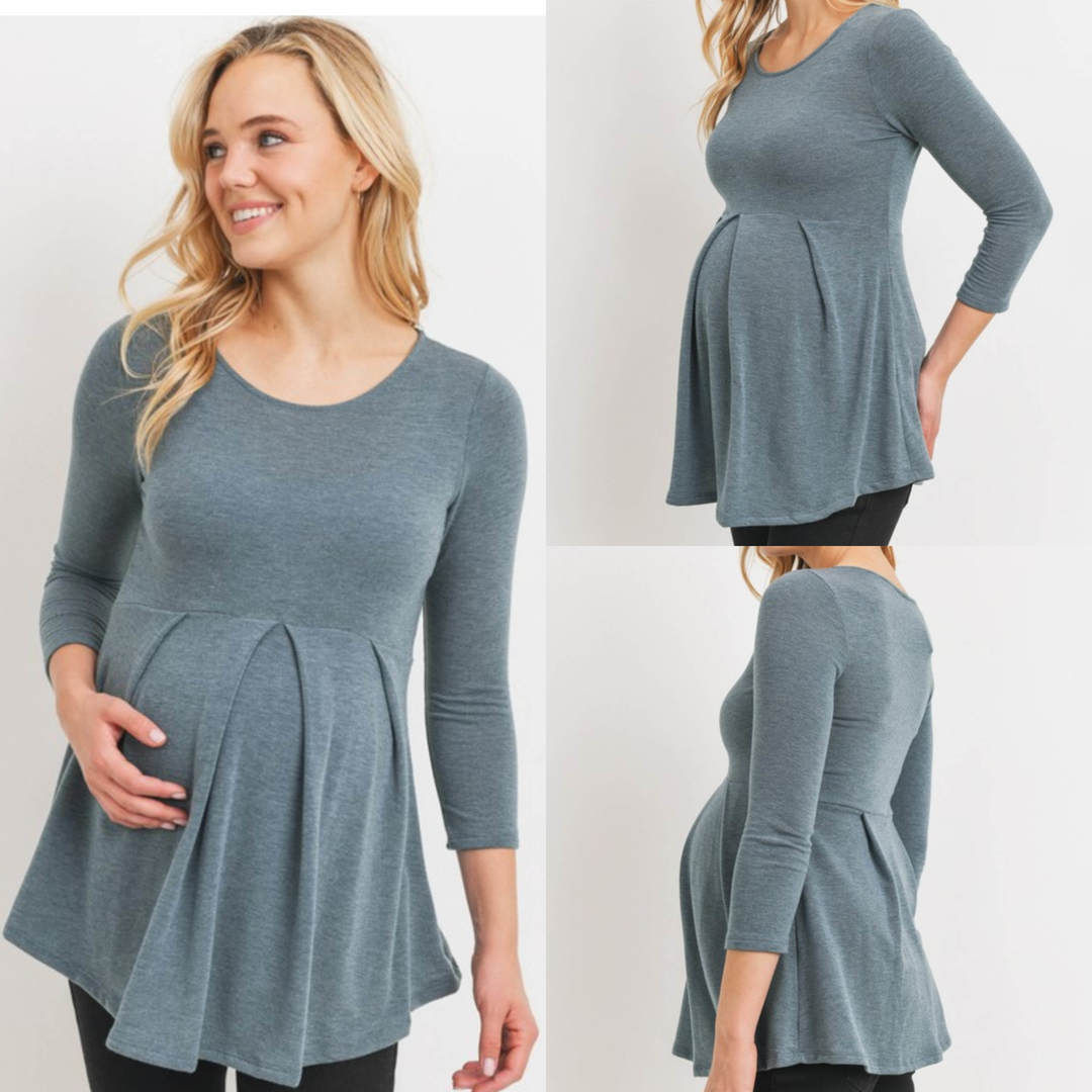 Teal Empire 3/4 Sleeve Maternity Top