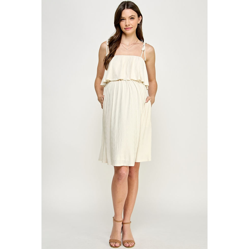Thumbnail: Double Layer Ruffle Adjustable Strap Maternity Mini Dress in Ivory