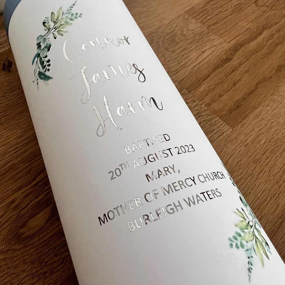 Thumbnail: Foiled Baptism Candle with flowers