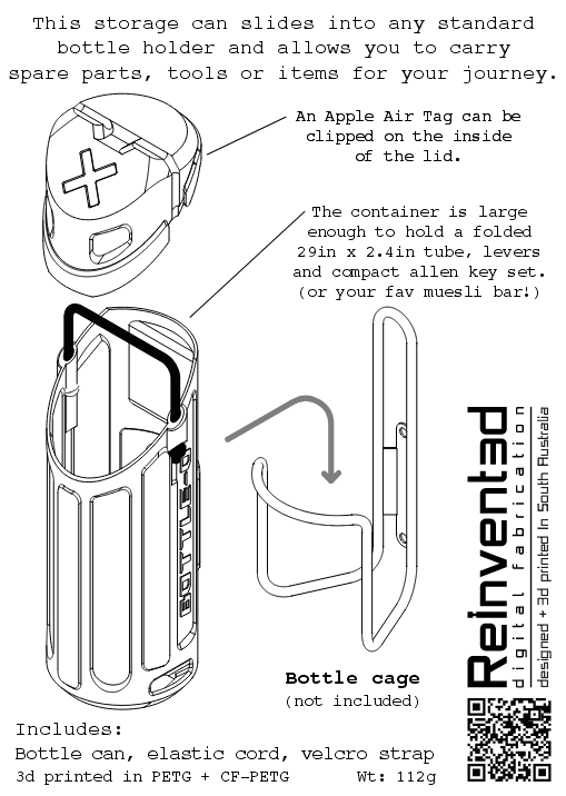 Thumbnail: 3d printed bicycle bottle cage tool and tube storage canister.