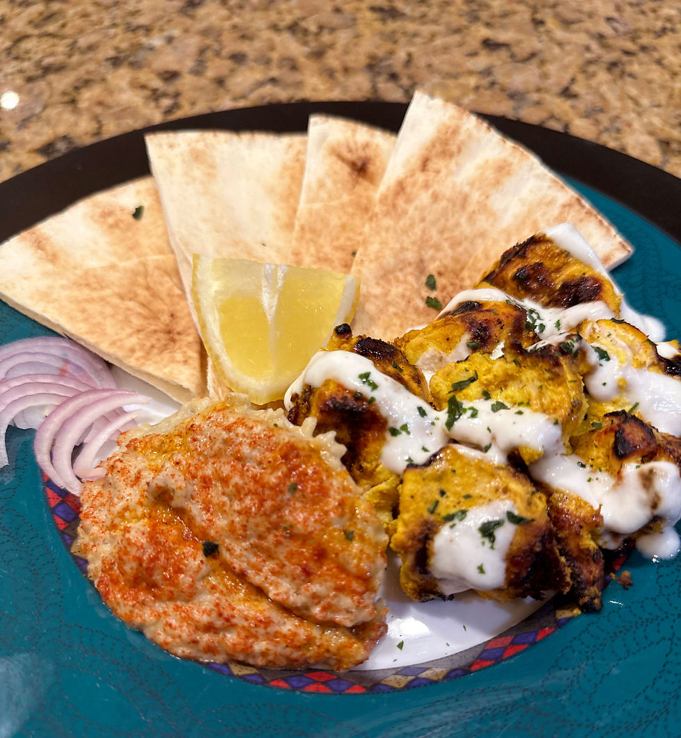 chicken shish kabobs with eggplant dip