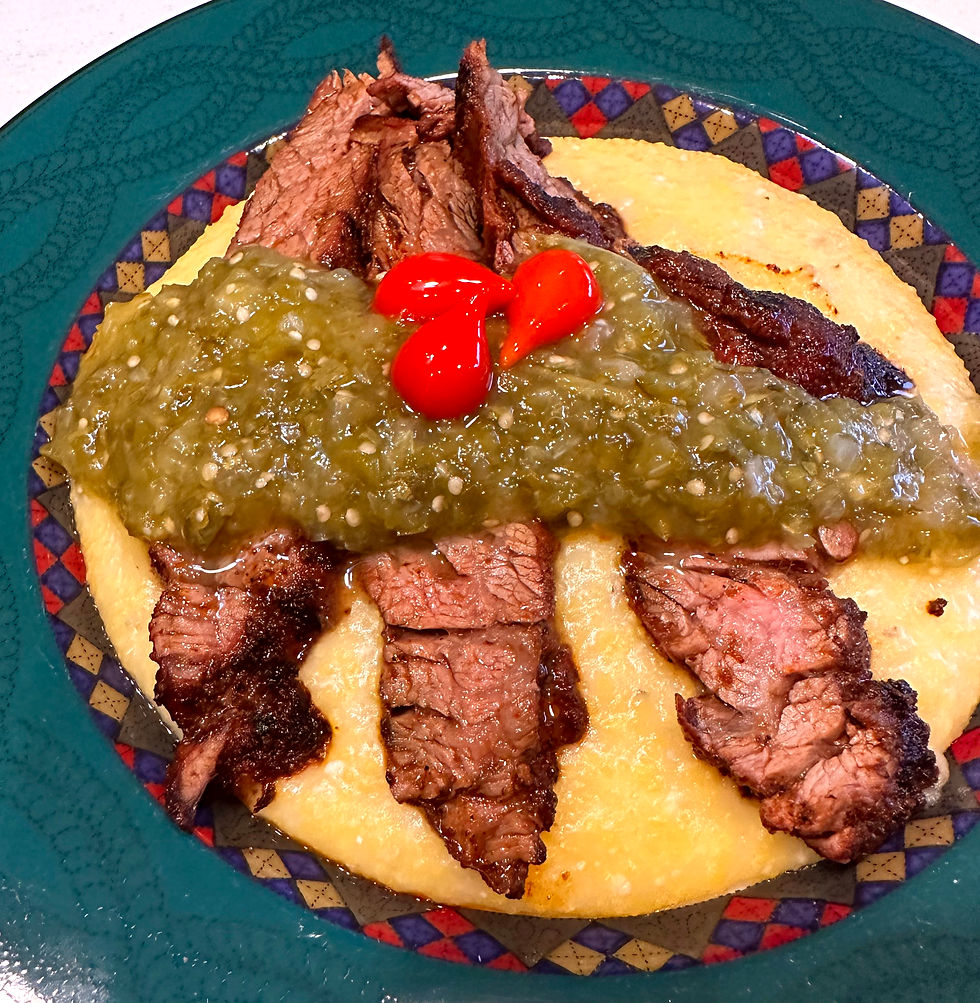 skirt steak with polenta and salsa