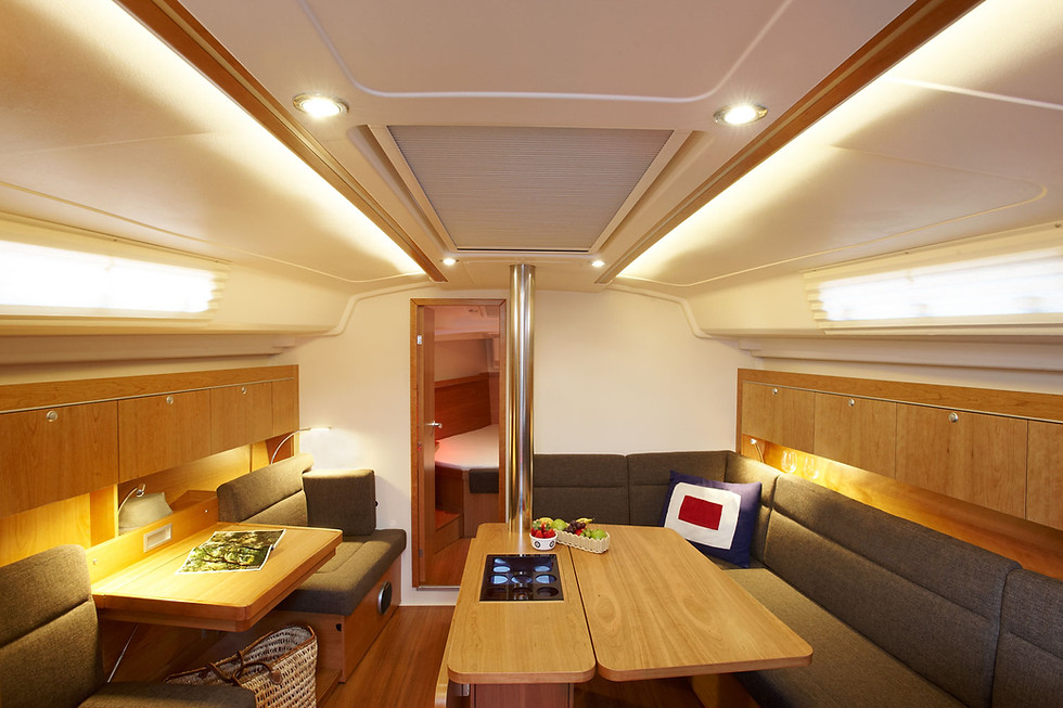 Hanse 415 salon view monohull sailing yacht for skippered yacht charters in the Cyclades with all the family