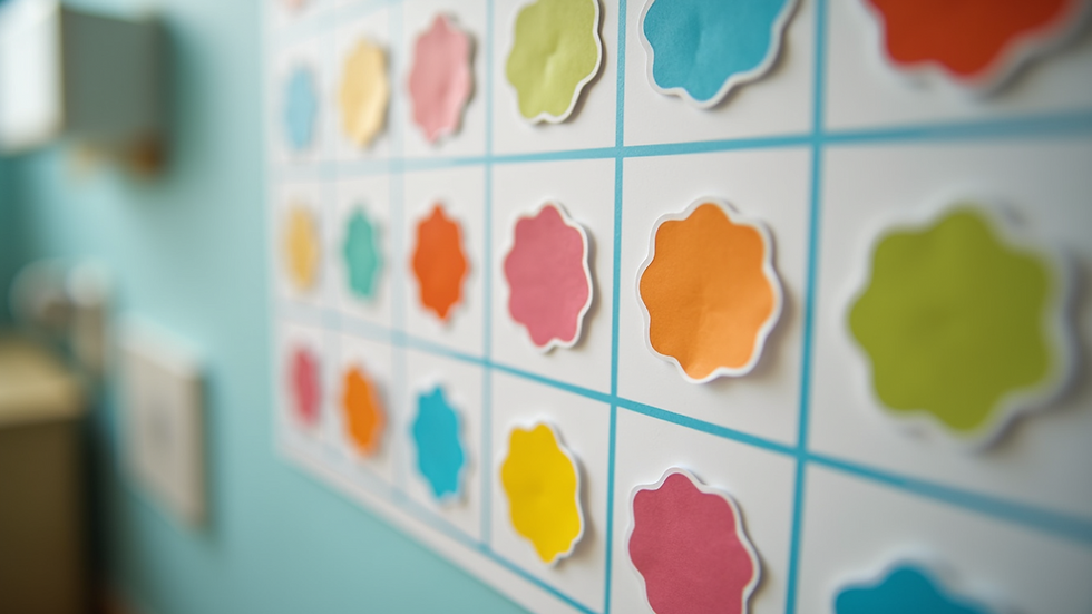 High angle view of a colorful sticker chart for potty training rewards