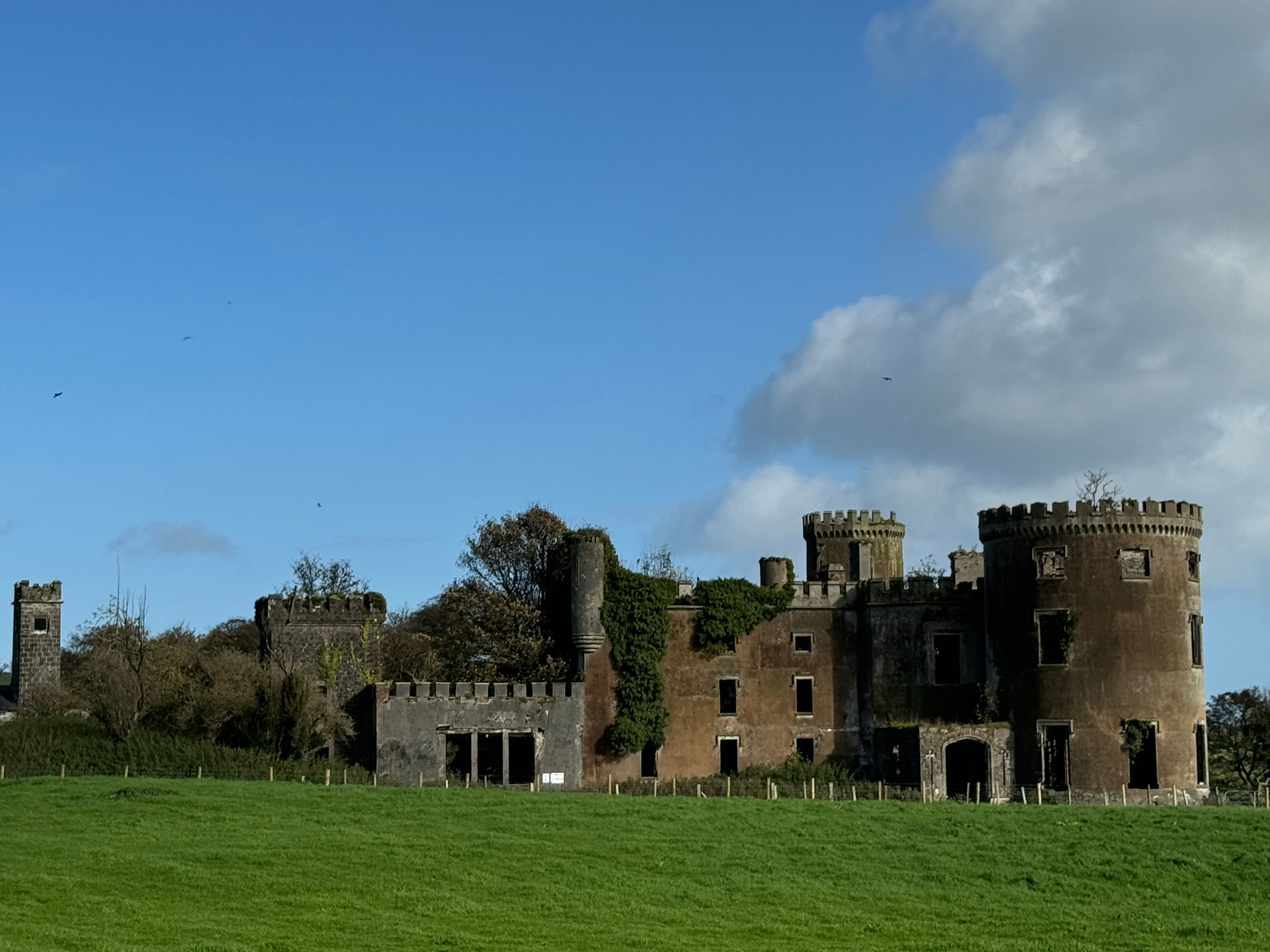 old castle ruins in green field