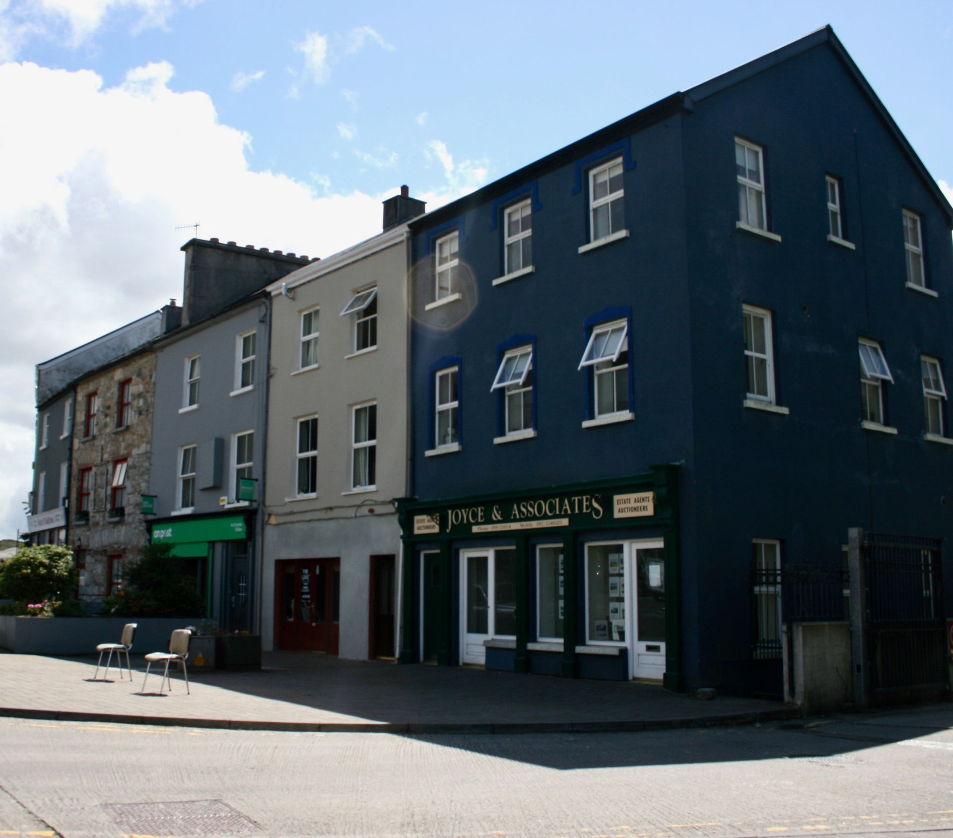 Colourful shops by market square 