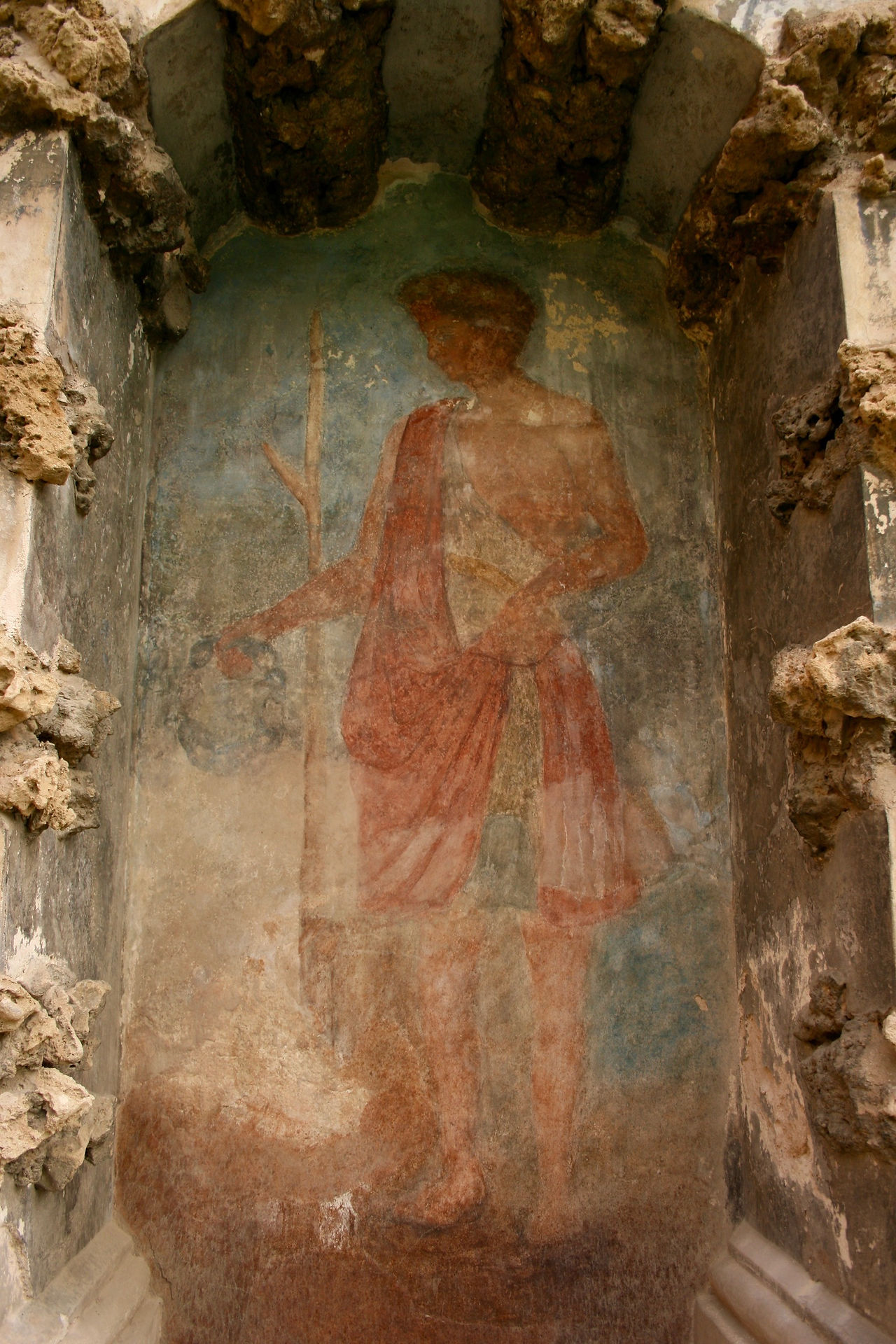 Fresco on the wall behind the mercury pond