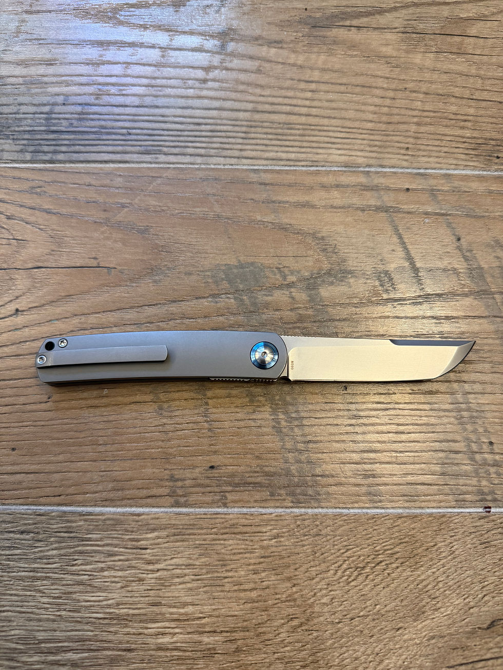 Thumbnail: CH AKEMI FOLDING KNIFE GREY TITANIUM HANDLE M390 PLAIN EDGE BEAD BLAST FINISH CH