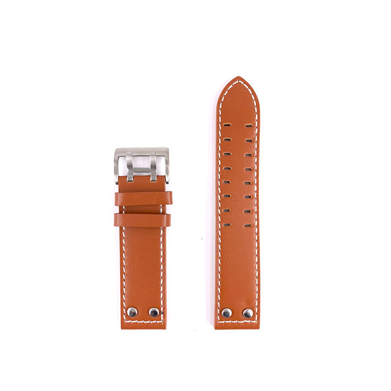 22mm Brown with white line Leather Watch Strap