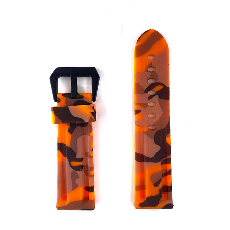 24mm Camouflage Orange Rubber Watch Strap