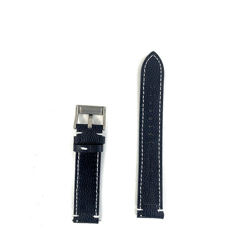 Thumbnail: 19mm Black with White line Lychee Leather Watch Strap