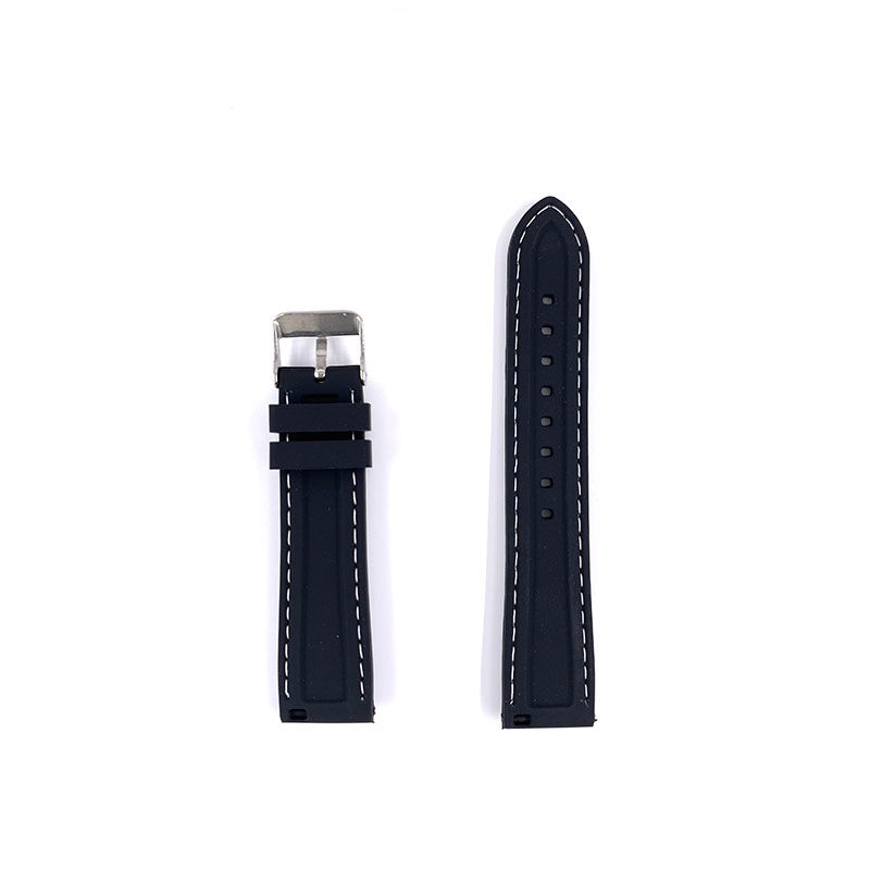 Thumbnail: 20mm Black with White line Rubber Watch Strap 2004091C