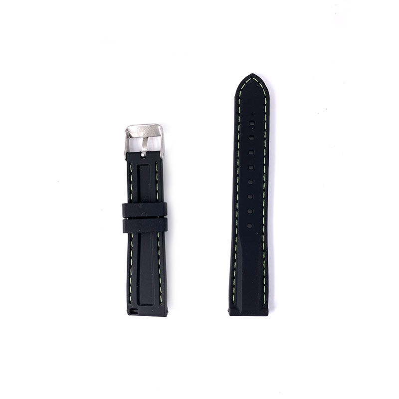 Thumbnail: 18mm Black with Green line Rubber Watch Strap