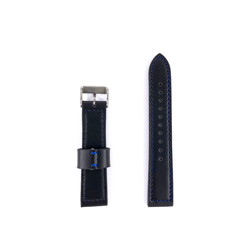 Thumbnail: 20mm Black with Blue line Leather Watch Strap