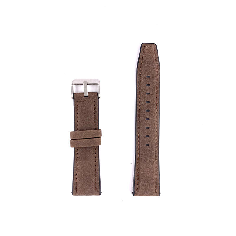 22mm Dark Brown Frosted Leather & Rubber Watch Strap