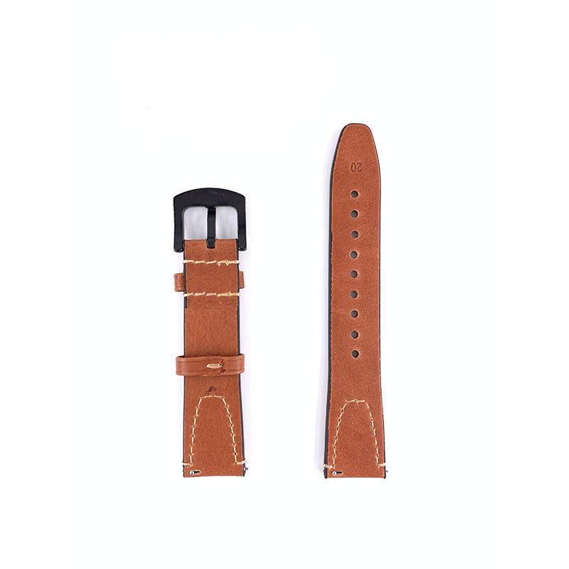 Thumbnail: 20mm Brown with Beige line Leather Watch Strap