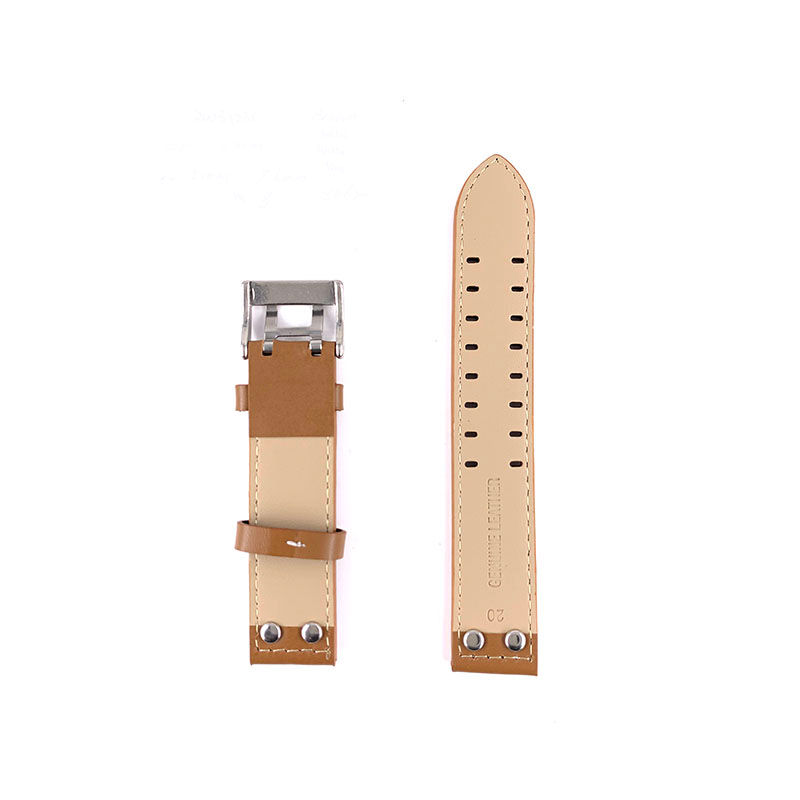 Thumbnail: 20mm Brown with white line Leather Watch Strap