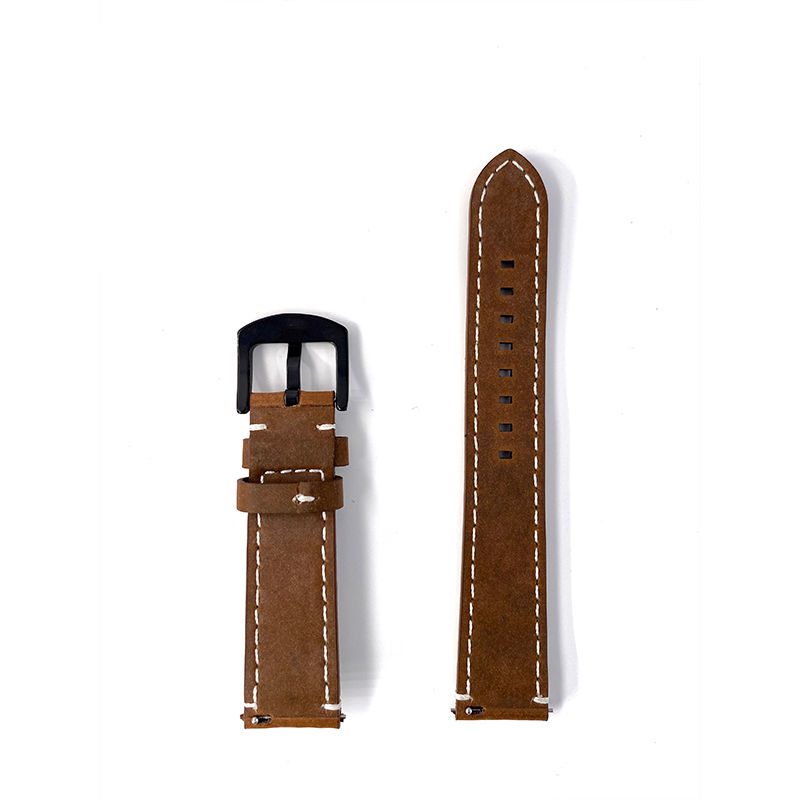 Thumbnail: 20mm Dark Brown with White line Leather Watch Strap