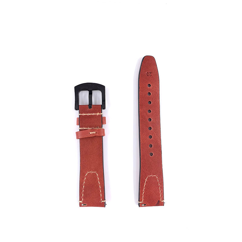 Thumbnail: 20mm Red Brown with Beige line Leather Watch Strap