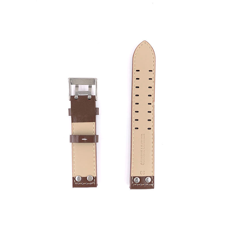 Thumbnail: 20mm Dark Brown with white line Leather Watch Strap