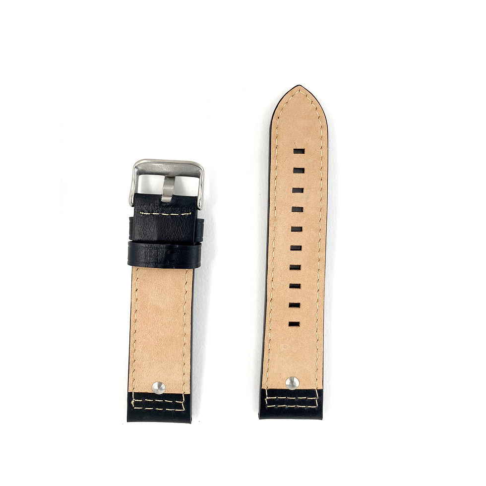 Thumbnail: 24mm Black with Beige line Leather Watch Strap
