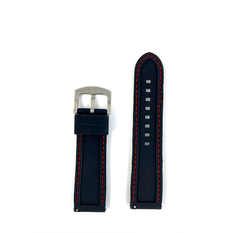 Thumbnail: 24mm Black with Red line Rubber Watch Strap 2404016C
