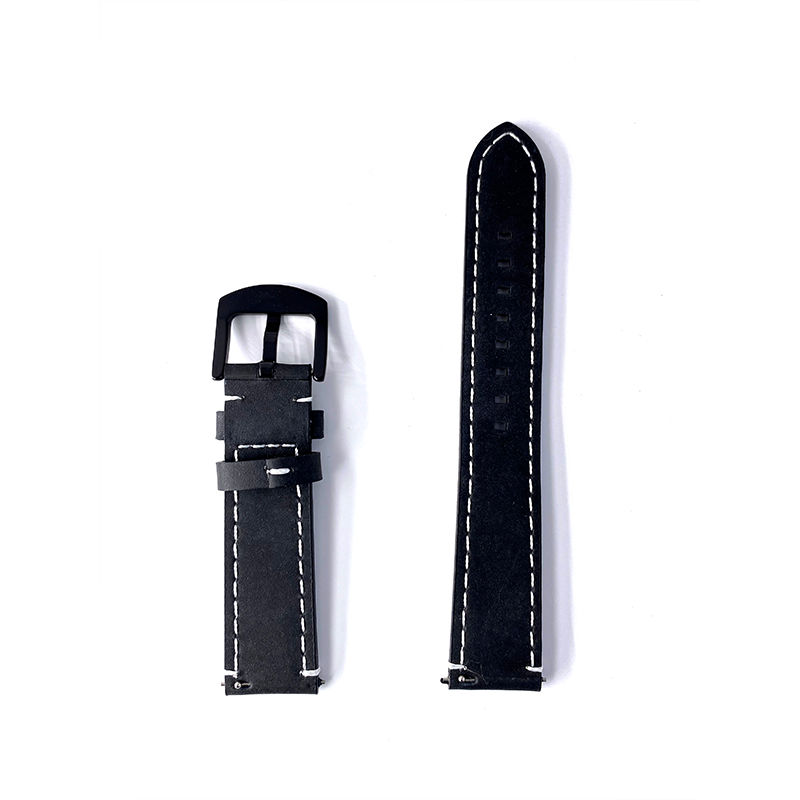 Thumbnail: 20mm Black with White line Leather Watch Strap