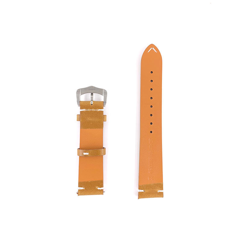 Thumbnail: 20mm Brown with White line Leather Watch Strap