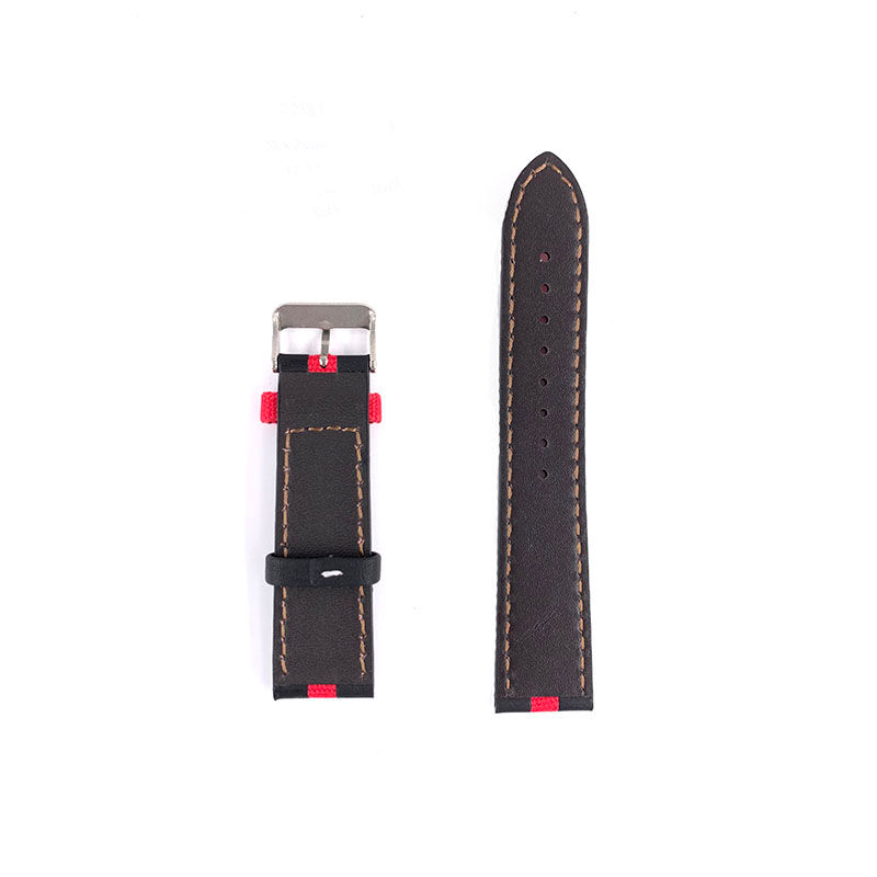 Thumbnail: 22mm Black with Red Leather & Canvas Watch Strap