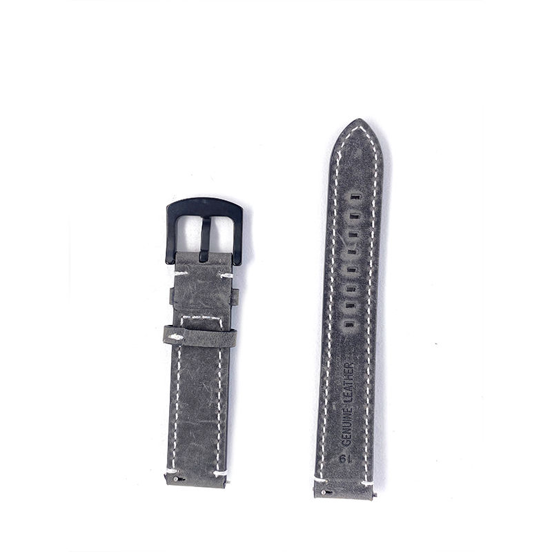Thumbnail: 19mm Grey with White line Leather Watch Strap