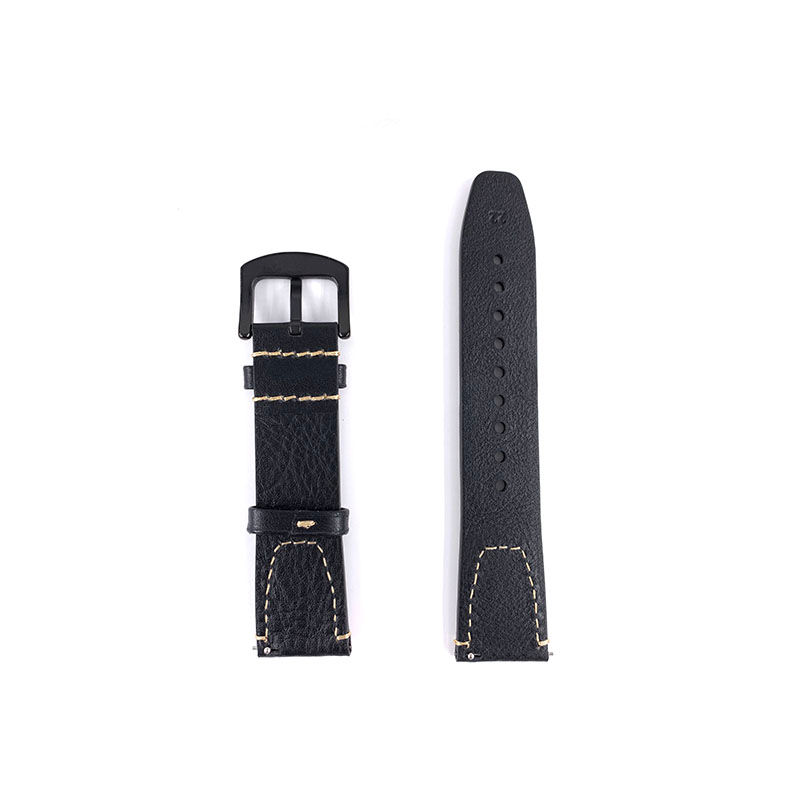 Thumbnail: 22mm Black with Beige line Leather Watch Strap