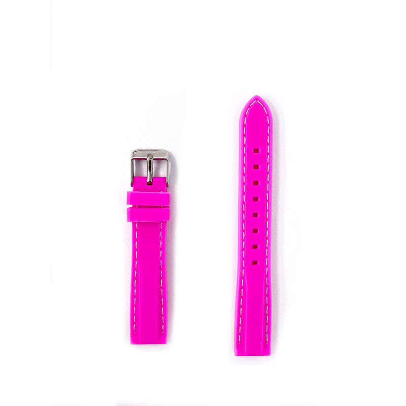 16mm Pink with White line Rubber Watch Strap