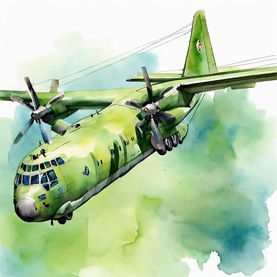 C-130 Aircraft in blue and green theme, watercolor style.jpg
