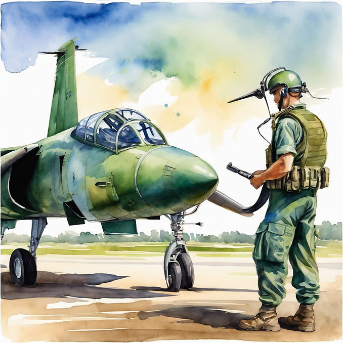 military Aircraft maintenance watercolor Green and blue colors with white background.jpg