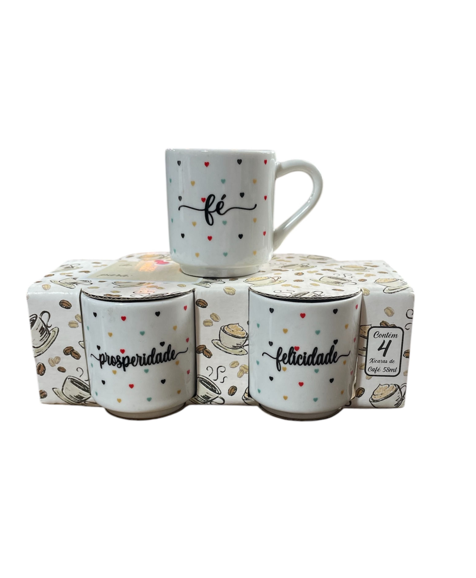 Xícara de café decor "frases" conj/4pcs 58ml