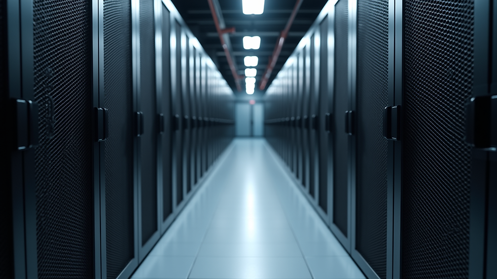 High angle view of a modern server room with organized server racks