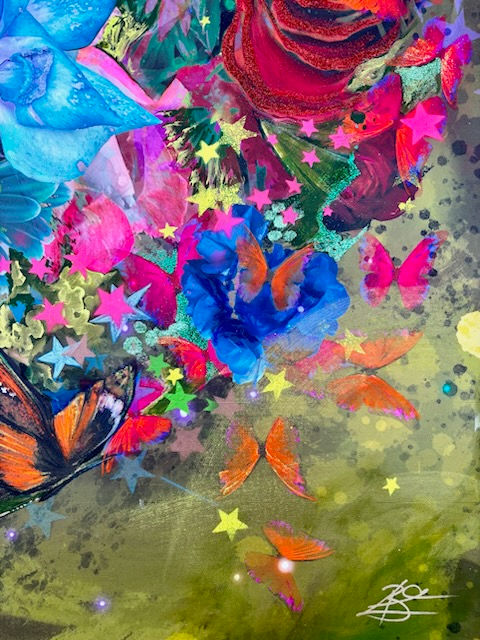 Thumbnail: Charlotte Kantharia artwork: colorful butterflies, flowers, stars
