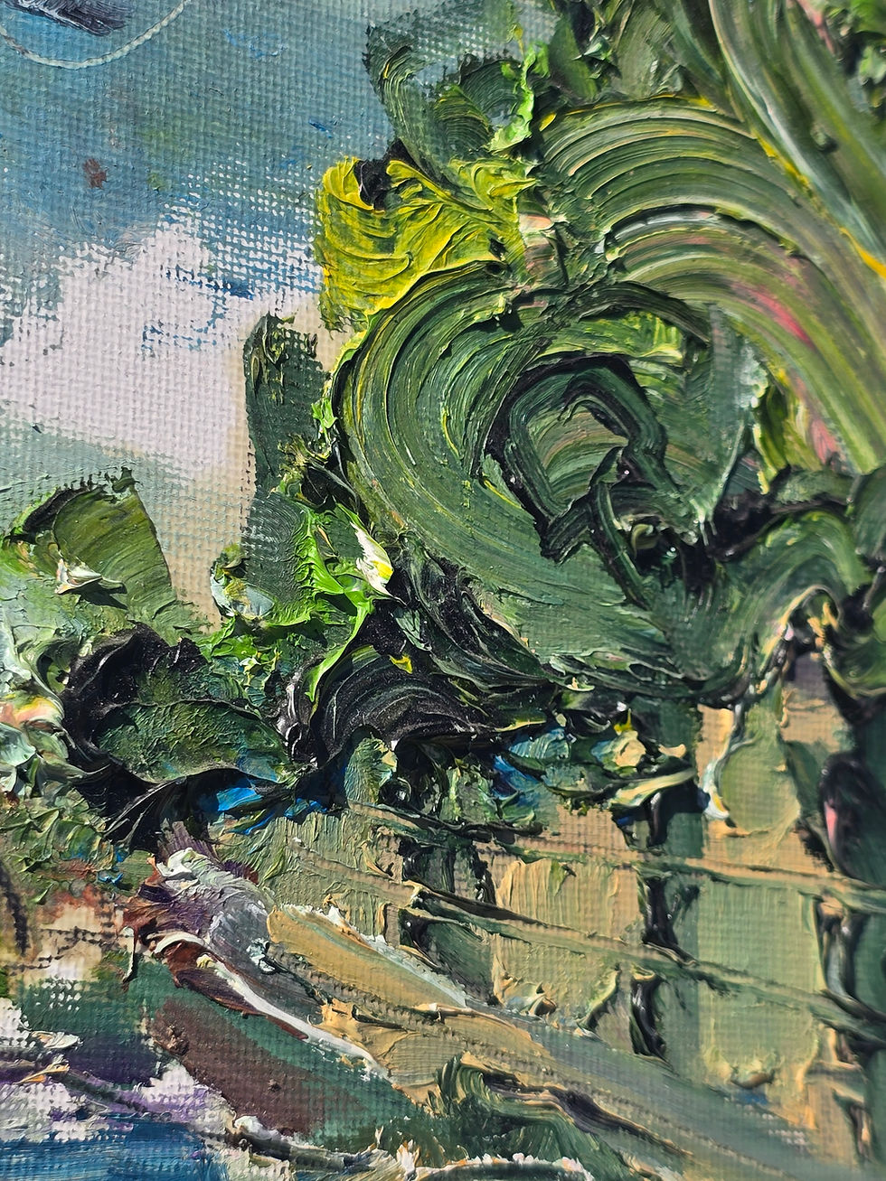 Thumbnail: Impasto green and brown painting detail