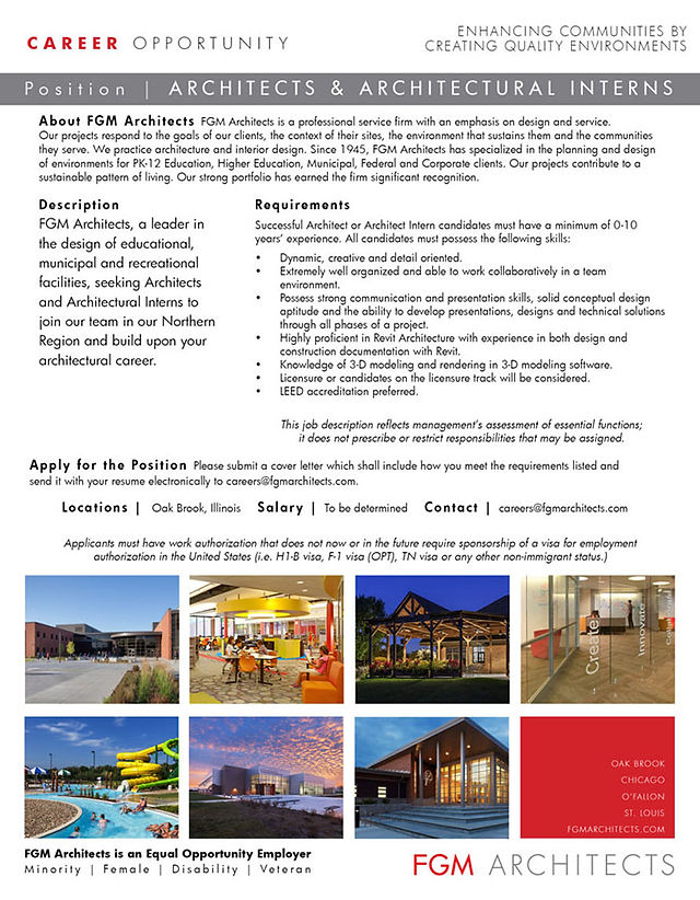 FGM is Looking for Architects and Architectural Interns to Join our  Northern Region Team