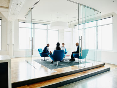 A professional executive job interview setting