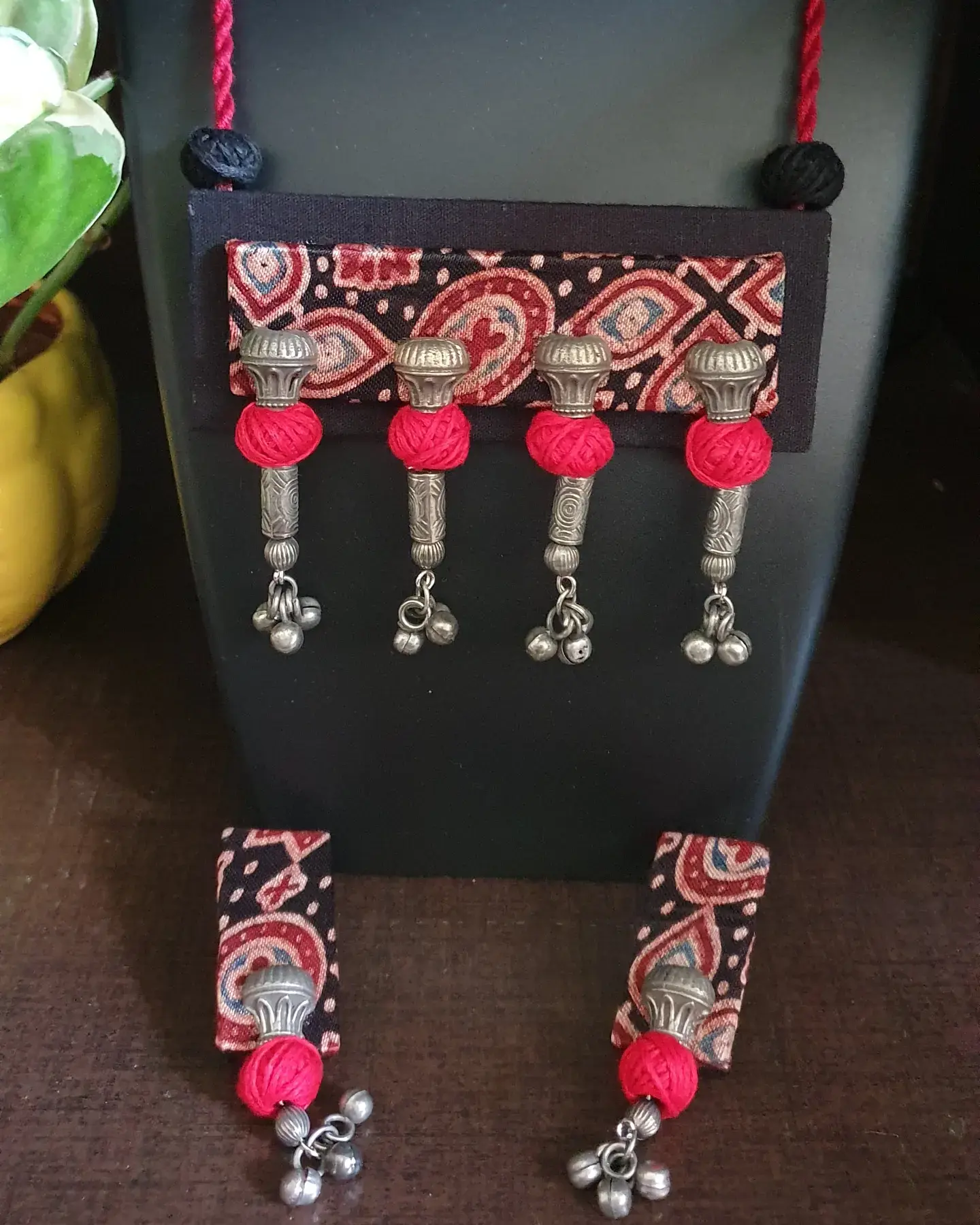Ajrakh fabric  necklace set 
